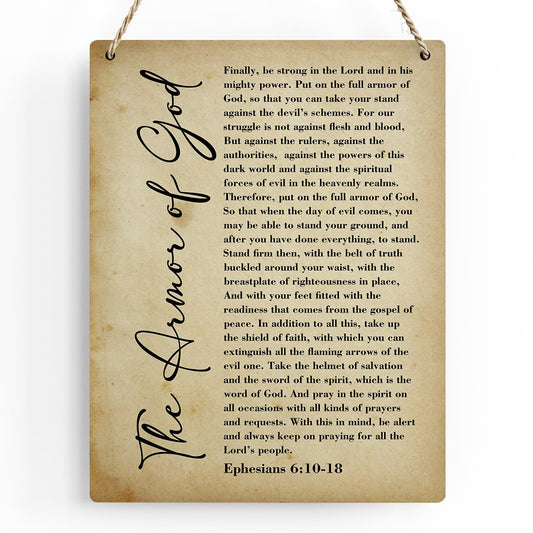 Scripture Wall Art Inspirational Christian Quotes Wood Sign Motivational Bible Verse Ephesians 6:10-18 The Armor of God Wall Decor Signs for Home Office Bedroom Prayer Room Decoration 8x10 Inches